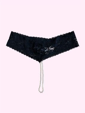 RARE Luxury Victoria's Secret x Bracli Pearl Thong G-String |Black Lace | OS